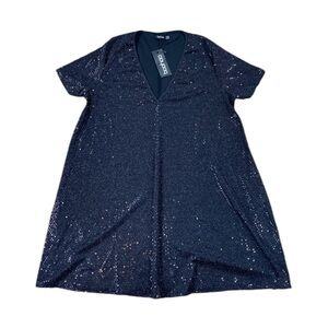 NWT Boohoo stretchy black faux sequin dress size US 16